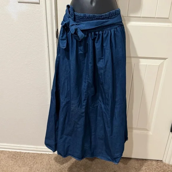 Blue A-Line Maxi Skirt with Tie Front - Picture 2 of 5